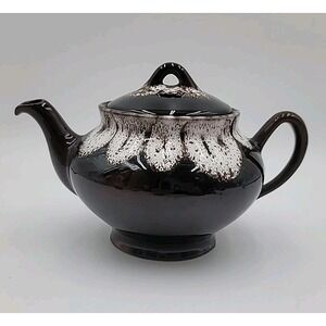VTG  MCM Royal Canadian Art Pottery Tea Pot Teapot Brown Drip Glaze CHIPS